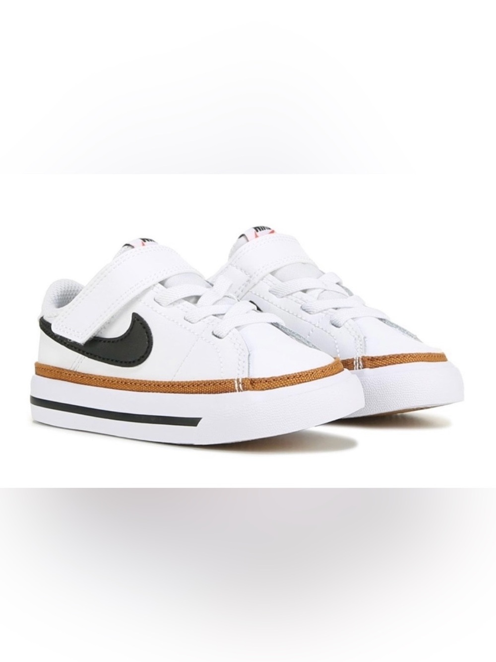 Nike Kids White Sneakers with Black Swoosh and Tan Accent